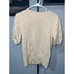 Tan short-sleeve crewneck knit pullover top Womens Top sz S